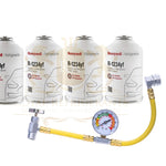 Honeywell Genuine 8oz R1234YF Refrigerant (4 8oz Cans) & Hose with Gauge