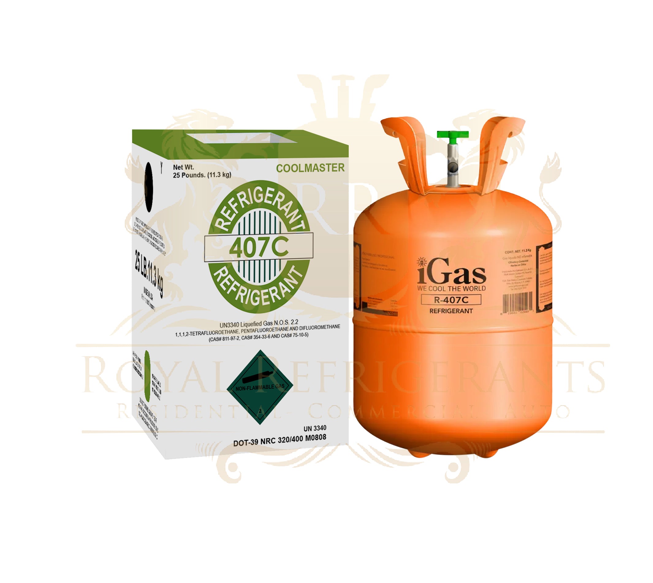R-407C 25 lb Refrigerant AMERICAN BRANDED New Factory Sealed Cylinder- USA Brand, High-Purity HVAC Refrigerant