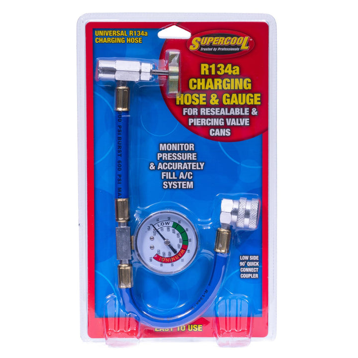 R134a Universal Charging Hose with Gauge for Resealable and Piercing Valve Cans